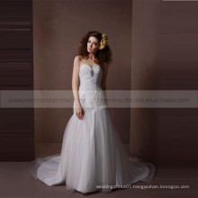 Pretty sweet heart applique lace exquisite pleated & rhinestone wedding dress